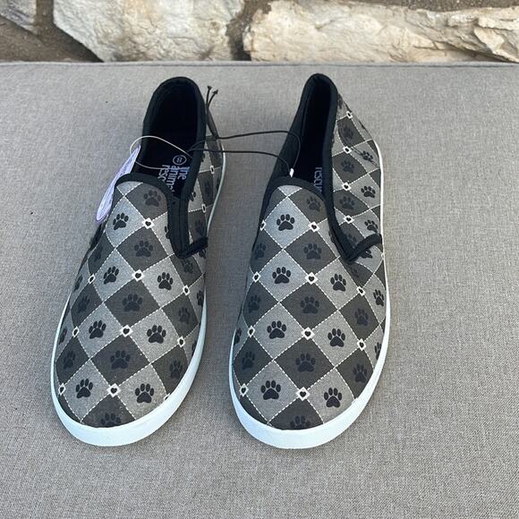 Animal Rescue Site Paw Print Canvas Slip-On Shoes gray black size 8 NEW - Picture 2 of 6